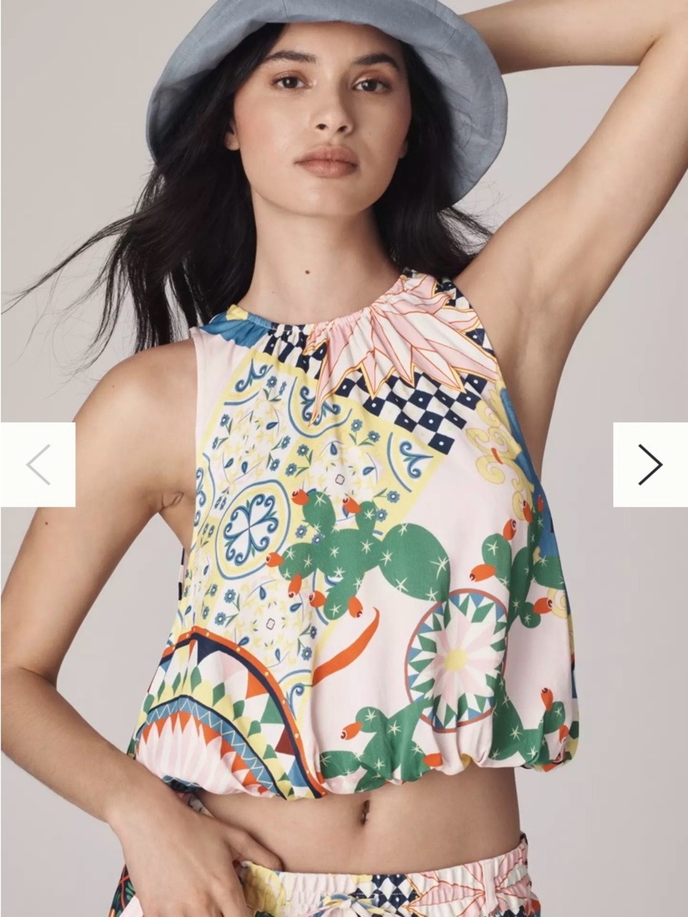 Maeve Anthropologie Eclectic Cactus Print Bubble Hem Sleeveless Top Size L
